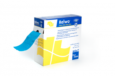 
            Relwo blauw, elastische, metaaldetecteerbare pleister op rol
    